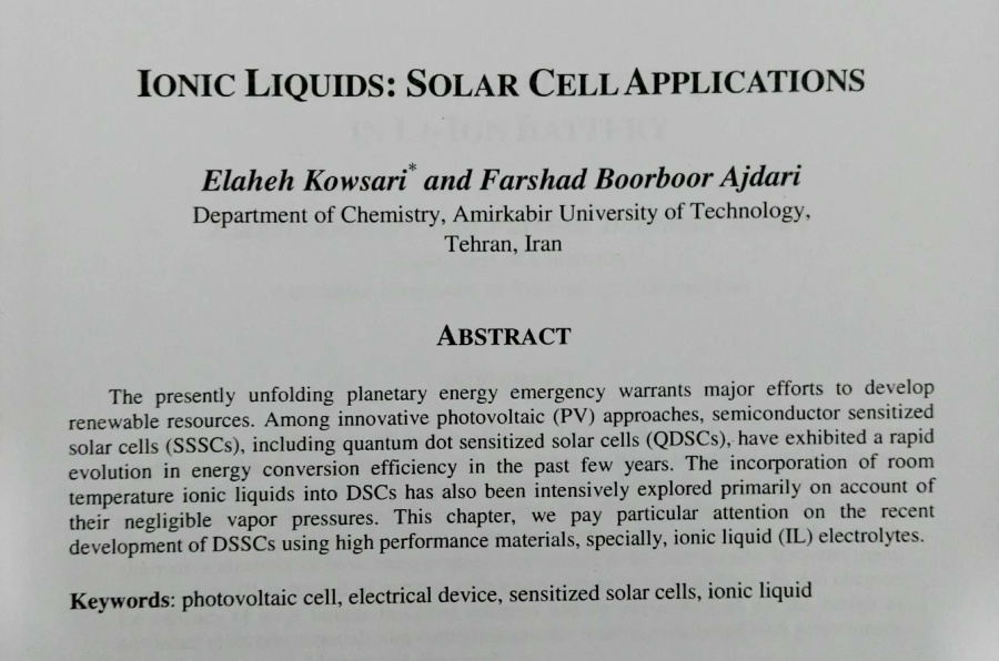 ionic liquids for green energy applications: Chapter ۵, Ionic liquids: Solar cell Applications